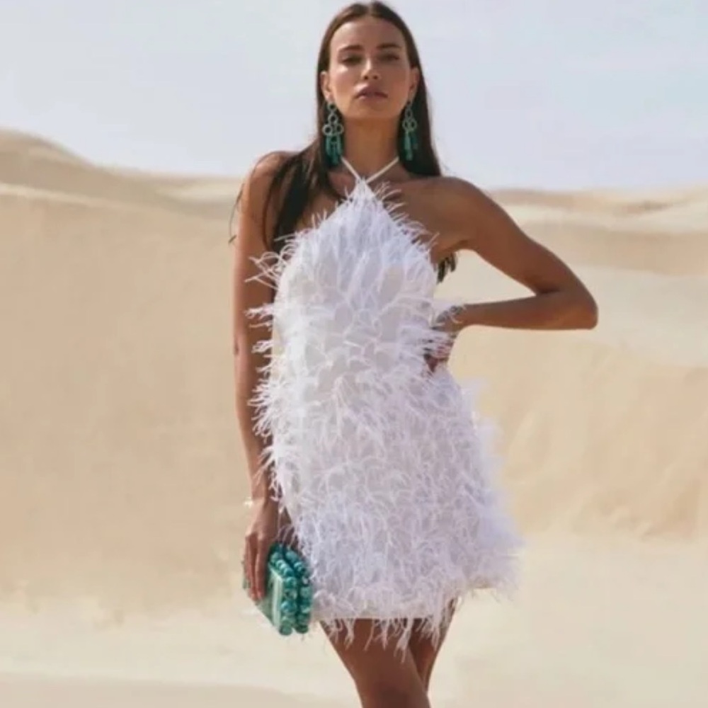 Cult Gaia Vale Feather Mini Backless Dress - Off White